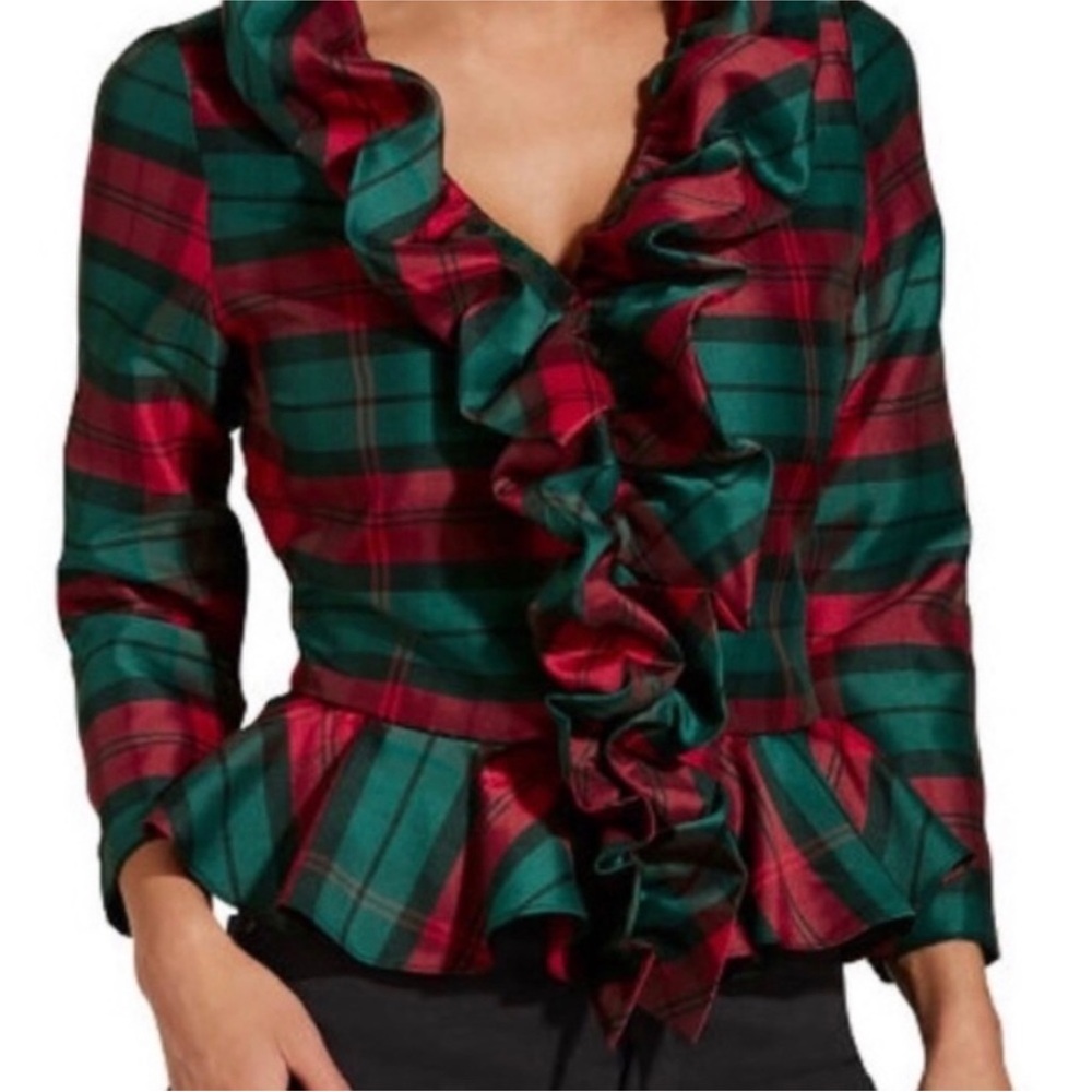 Boston Proper Plaid Ruffle Blouse / Blazer size 0